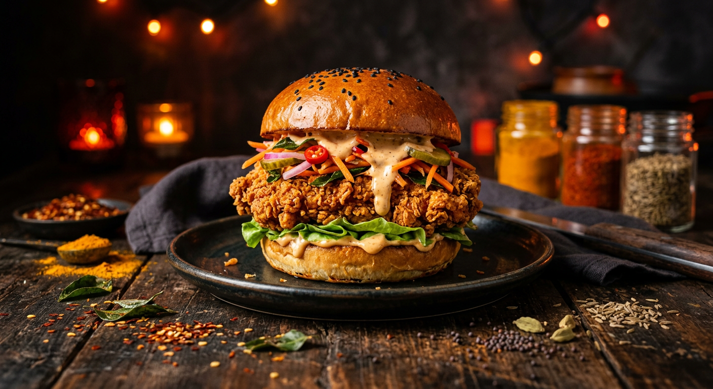 Kerala Chicken Crunch - Crispy fried chicken burger at BurgerSpot Kerala