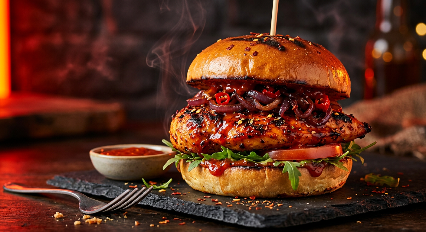 Peri-Peri Volcano Burger - Spicy grilled chicken burger at BurgerSpot Kerala